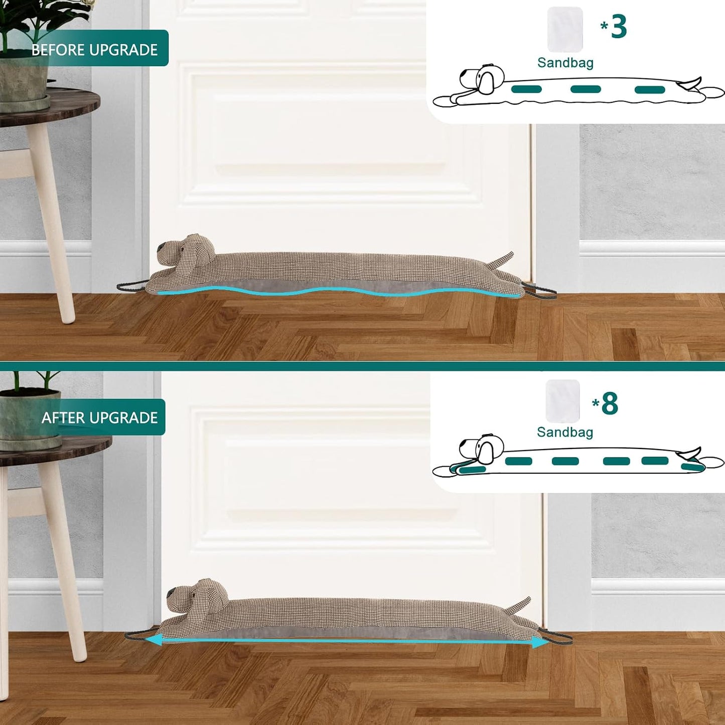 Under Door Draft Stopper Decorative Wind Stopper 36 inch for Door & Window, Weighted Animal Air Draft Stopper for Bottom of Door with Hanging Loops - Brown Dog