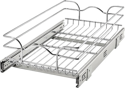 Rev-A-Shelf Pullout Organizer for Cabinets, Min Opening Width of 18" | STwo-Tier Steel Shelf for Kitchen or Vanity Cabinet Organization, Heavy Gauge Wire Slide Out Storage Basket, 5WB2-1822CR-1
