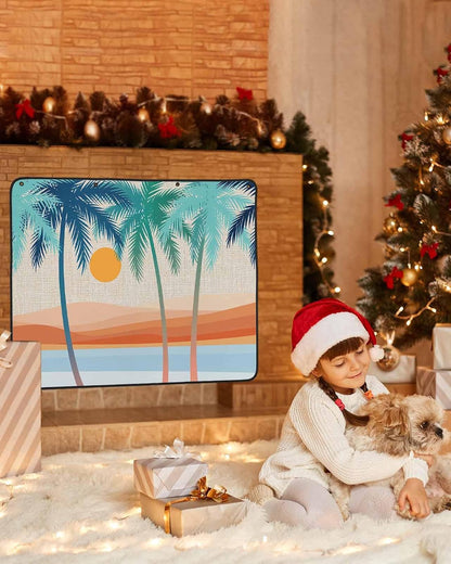 Magnetic Fireplace Cover Boho Summer Beach Fireplace Screen Decorative Mount Coconut Tree Bohemian Insulation Fireplaces Blocker Save Energy Fireplaces Draft Stopper Covers for Living Room 45x34