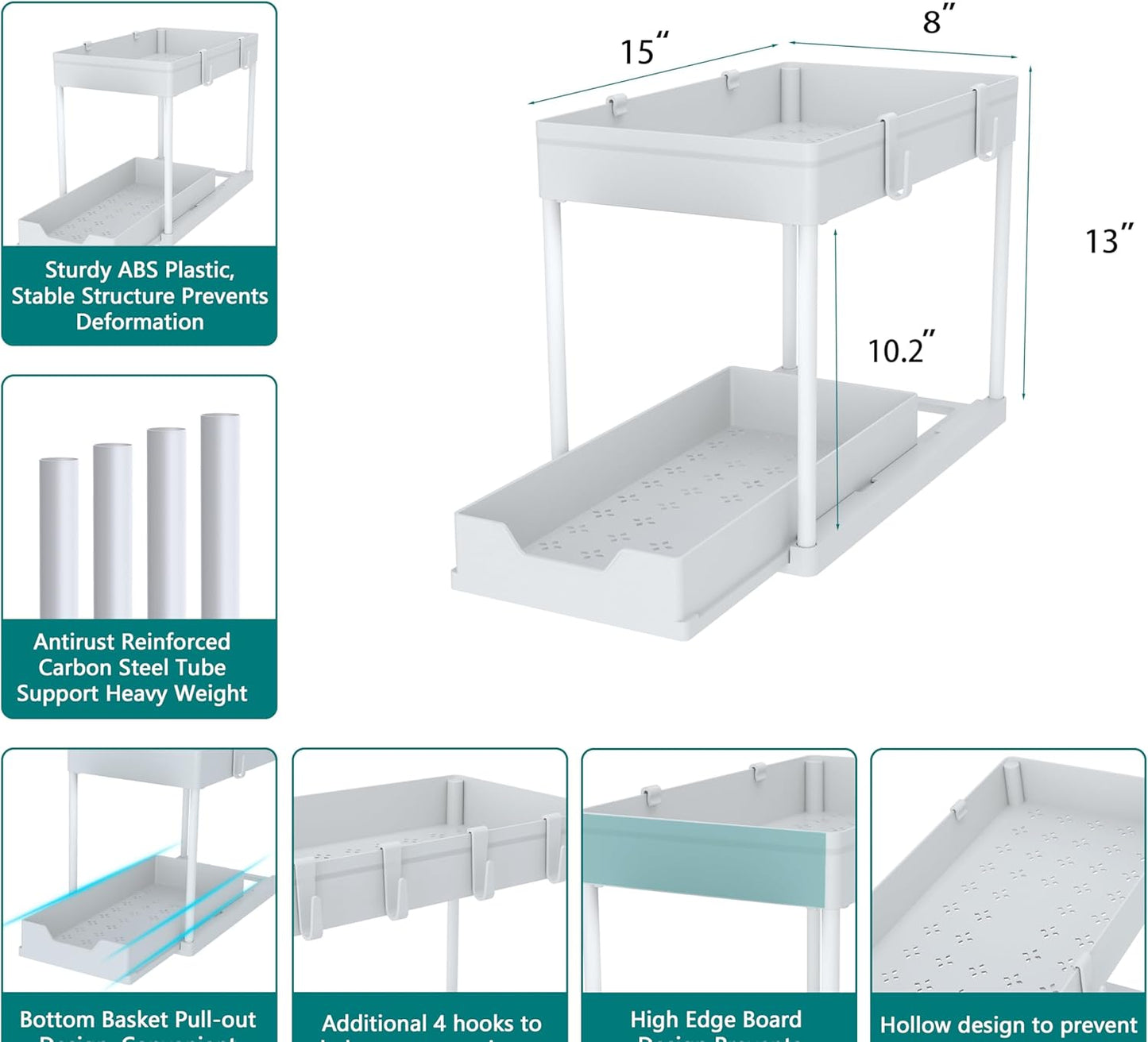 DEKAVA Under Sink Organizer 2 Pack, Bathroom Cabinet Organizer, 2 Tier Sliding Cabinet Basket Organizer Drawer, Multi-Purpose Bath Collection Baskets for Bathroom (Black)