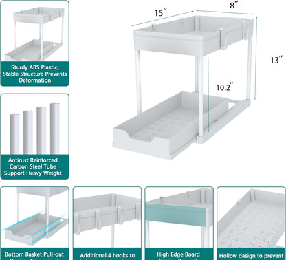DEKAVA Under Sink Organizer 2 Pack, Bathroom Cabinet Organizer, 2 Tier Sliding Cabinet Basket Organizer Drawer, Multi-Purpose Bath Collection Baskets for Bathroom (Black)