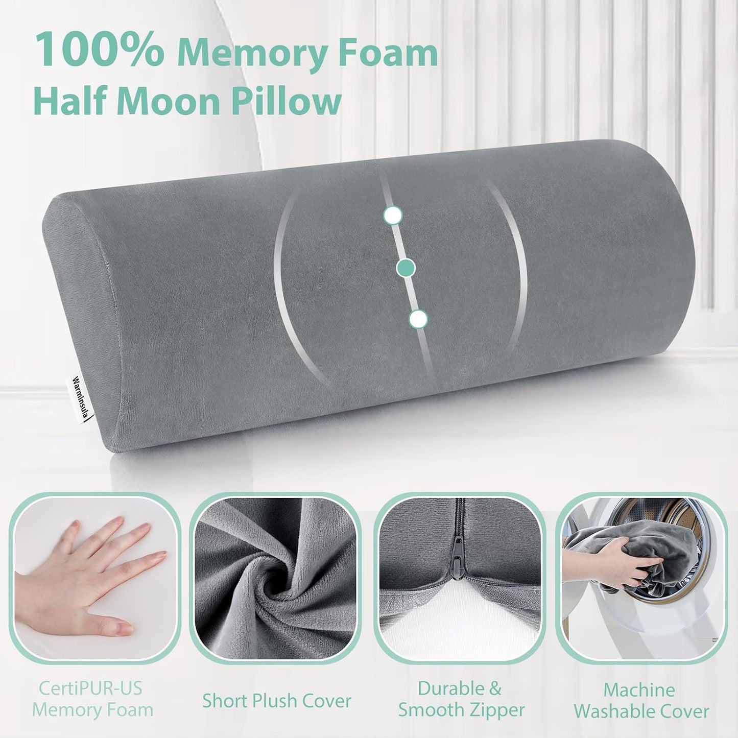 Half Moon Pillow, Memory Foam Leg Pillows for Sleeping Boster Pillow for Legs Knee Lumbar Support, Semi Roll Pillow for Ankle Rest and Foot Comfort, 2 Pack