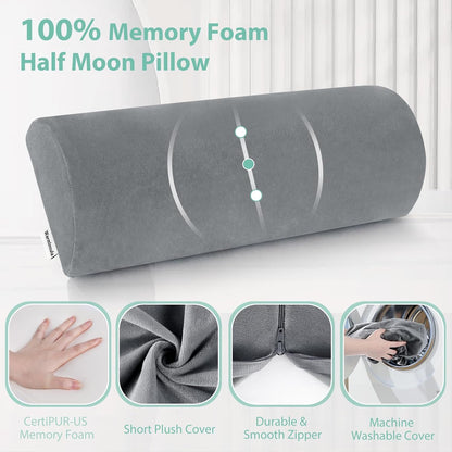 Half Moon Pillow, Memory Foam Leg Pillows for Sleeping Boster Pillow for Legs Knee Lumbar Support, Semi Roll Pillow for Ankle Rest and Foot Comfort, 2 Pack