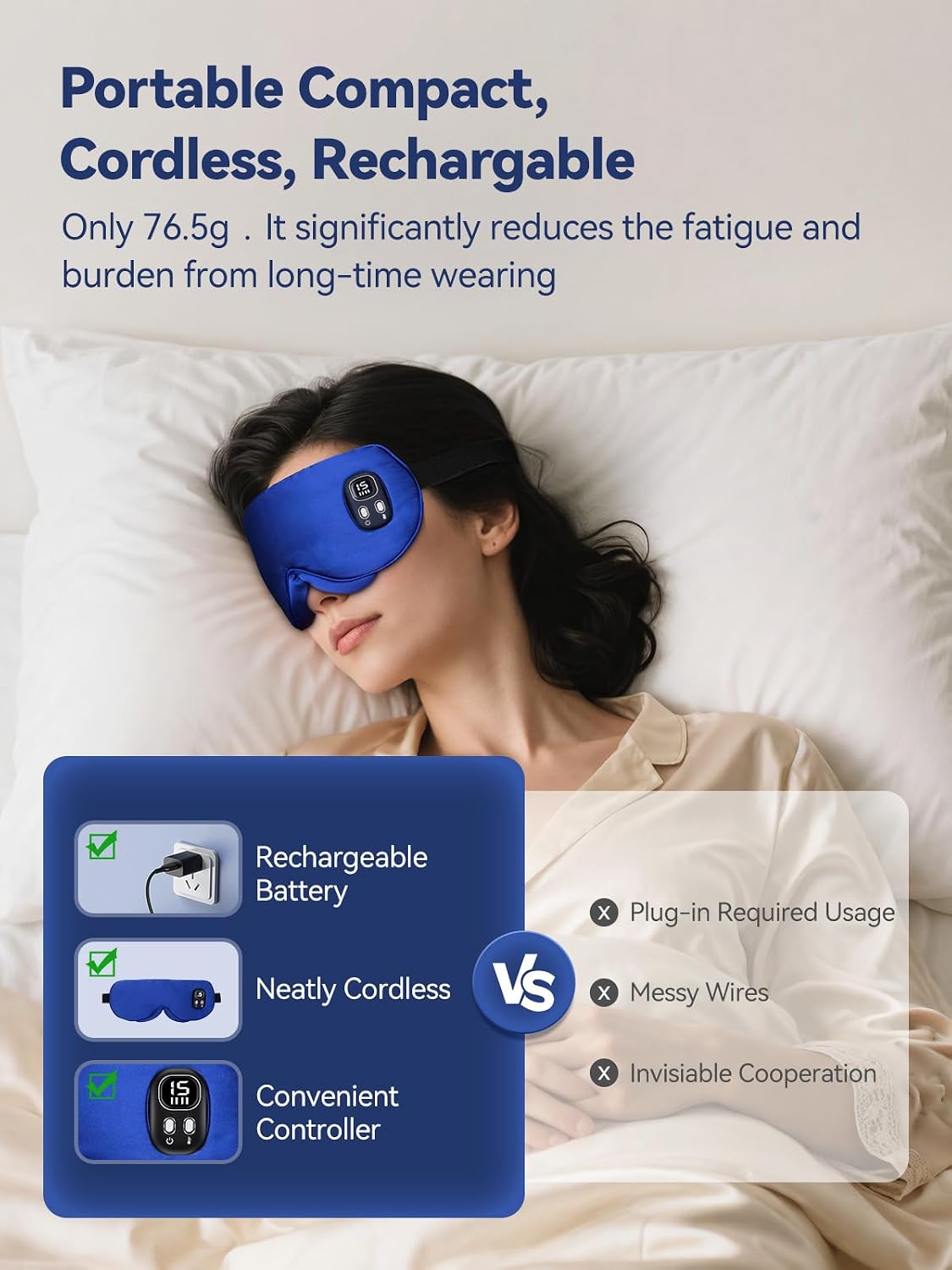 Heated Eye Mask for Dry Eye Relief, Cordless Warm Compress Sleep Mask with 4 Heat Settings & Timer, Rechargeable Silk Eye Warmer for Migraine, Travel, Women Men Black