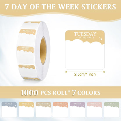 Sayglossy 7000 Pcs Day of the Week Food Labels, Removable Date Stickers for Food, Monday to Sunday Dots, Self Adhesive Stickers for Restaurant Kitchen Container & Organization(Macaron Color,Round)