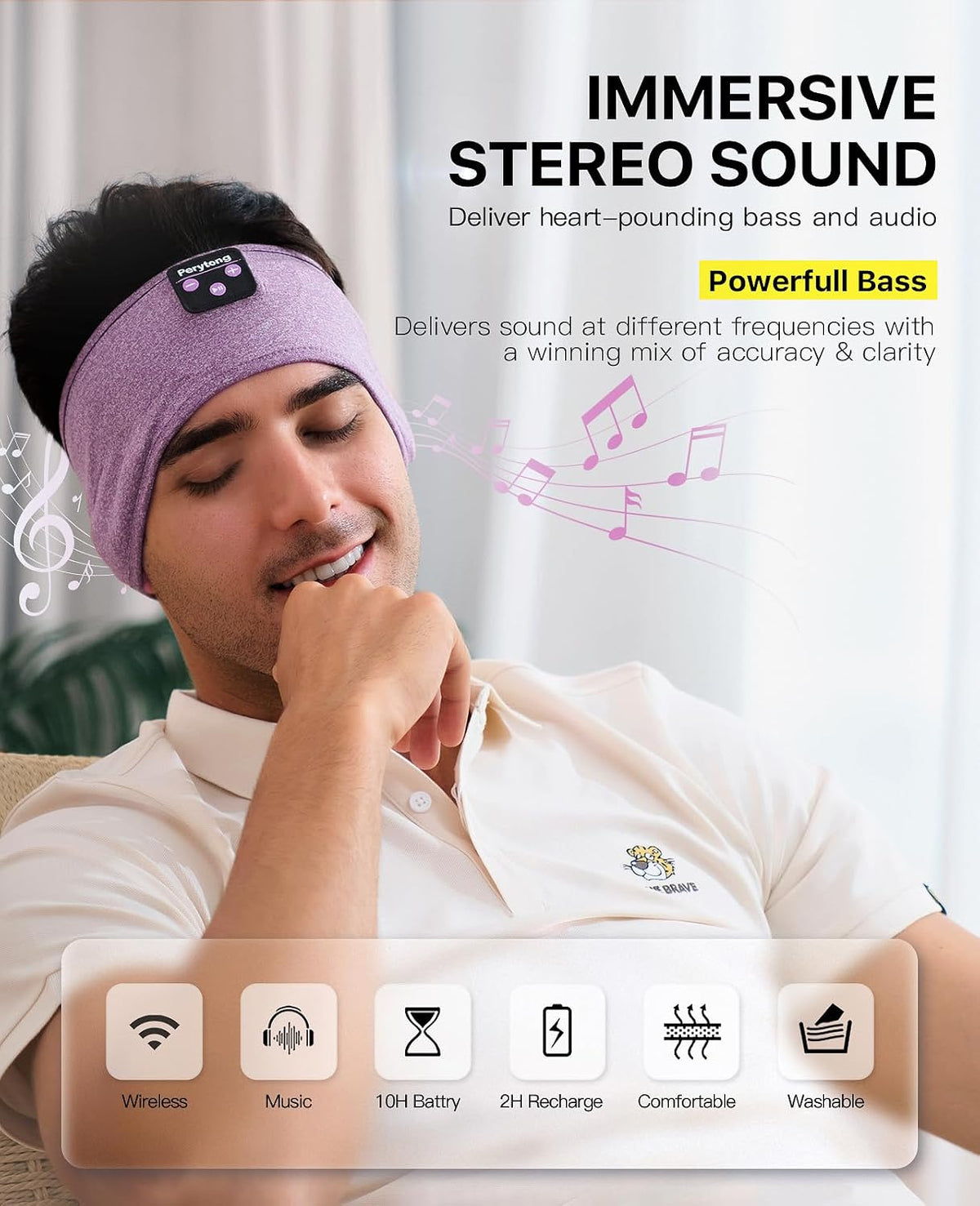 Perytong Sleeping Headphones Bluetooth Headband, Soft Long Time Play Sleeping Headsets with Built in Speakers Perfect for Workout,Running,Yoga,Travel, Darkgray