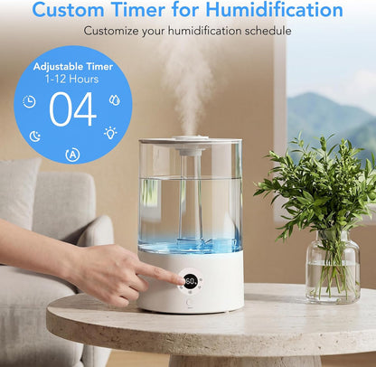Electactic 4L Top Fill Humidifier for Bedroom, Auto Constant Humidity, Smart Control, Quiet Ultrasonic Cool Mist, 360° Nozzle, 3 Mist Levels, 7-Color Light for Home Office Baby Room