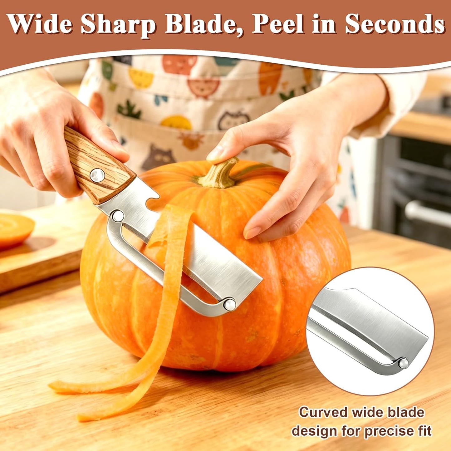 2 Pcs Multi-Functional Vegetable Peeler, Stainless Steel Blade with Wooden Handle, 3-in-1 Fruit Peeler with Bottle Opener and Grater, Kitchen Tool for Apple Potato Pumpkin Fruit Veggie