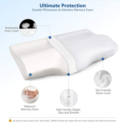 Memory Foam Pillow for Neck Pain Relief, Adjustable Orthopedic Ergonomic Cervical Pillow for Sleeping with Washable Cover, Bed Pillows for Side, Back, Stomach Sleepers