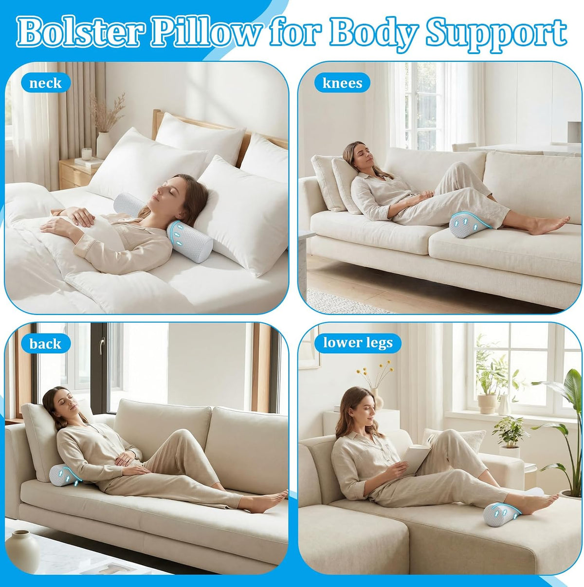 Novabright 2 Pcs Cooling Cervical Neck Roll Pillow for Sleeping Memory Foam