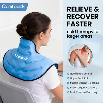 Comfpack Ice Pack for Neck and Shoulder Pain Relief, Large Neck Ice Pack Wrap with Ultra-Soft Plush Lining, Reusable Cold Compress Therapy for Cervical Injuries, Surgery, Post-Workout Recovery Gifts