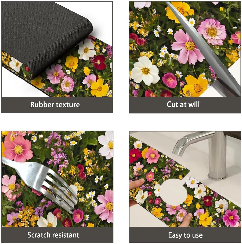 Bimkole 2 PCS Faucet Absorbent Mat, Kitchen Faucet Sink Splash Guard Wraparound Cloth Pads Drip Catcher for Sink Faucet for Kitchen Bathroom Faucet, Colorful Faucet Mat, 15 x 4 Inch Flower A6