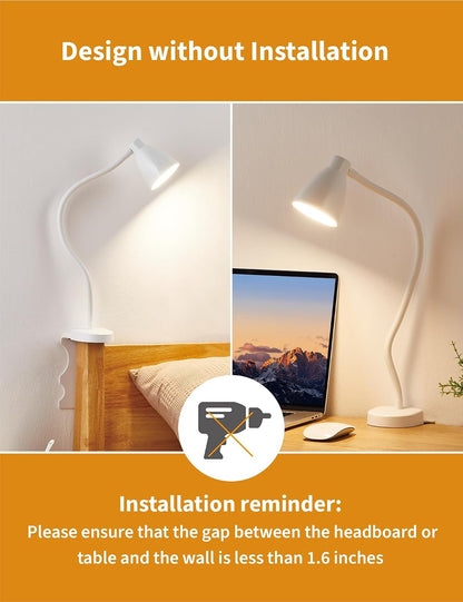 BOHON No Install Bedside Reading Light, Clip-Free Wall Mounted Lamp Black | 5 Colors & 10 Brightness Levels, Flexible Gooseneck, 30 Min Auto-Off Timer, Bed Lights for Headboard, Bedroom, Dorm