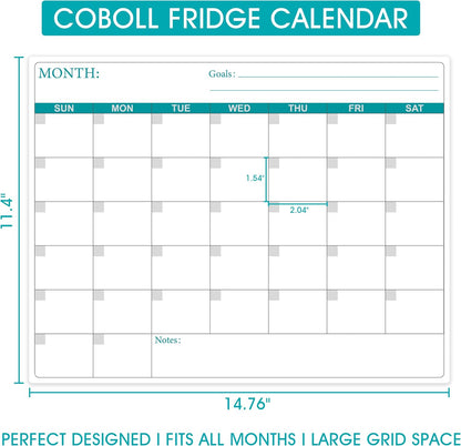 Magnetic Dry Erase Fridge Calendar for Refrigerator Planner, 11.4" x 14.76" | Kitchen Fridge Calendars in Monthly & Weekly Set, Magnetic Calendar