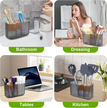 GFWARE Toothbrush Holders for Bathrooms - Bamboo Divider Toothbrush and Toothpaste Holder with Drainage, Kids Electric Toothbrush Organizer for Bathroom Countertop, White Tooth Brush Holder | 5 Slots Toothbrush and Toothpaste Holder with Bamboo Divider,