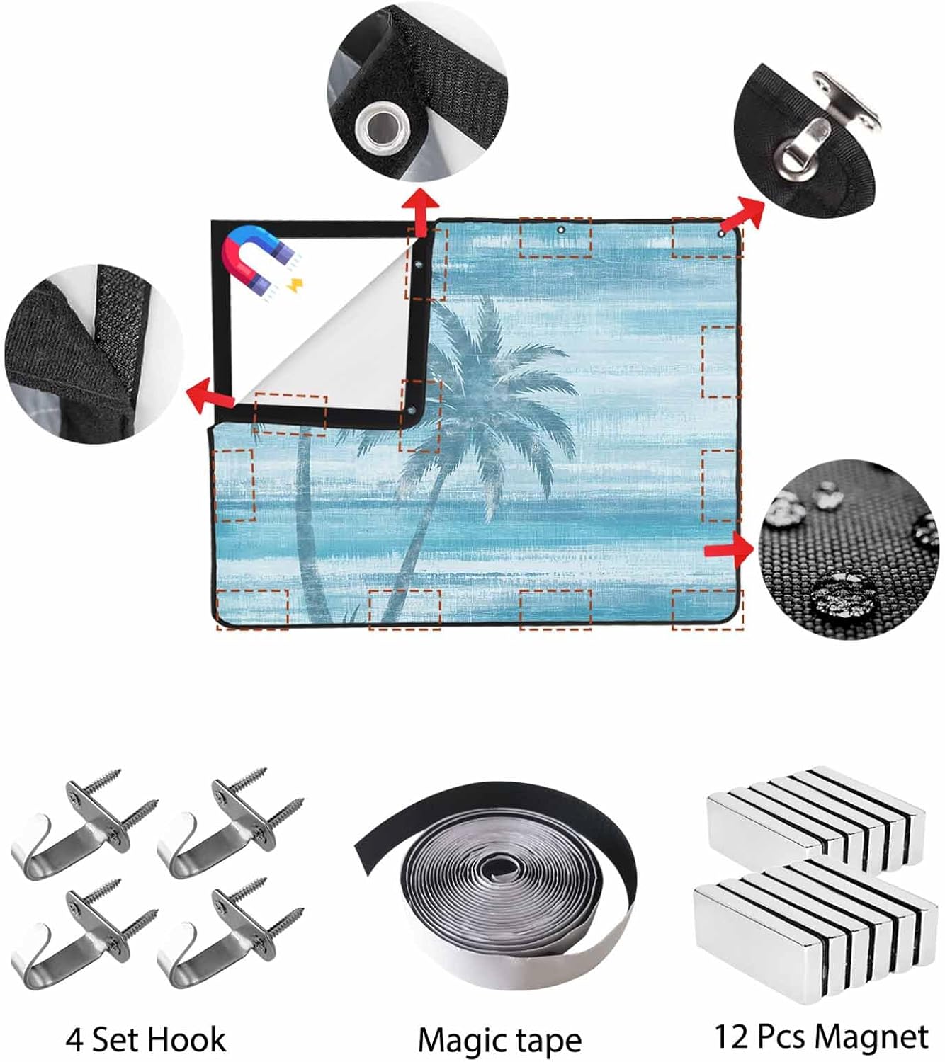 Magnetic Fireplace Cover Beige Summer Palm Tree Fireplace Screen Decorative Tropical Leaves Plant Insulation Fireplace Blocker Save Energy Fireplace Draft Stopper Covers for Living Room 45x34 Inch