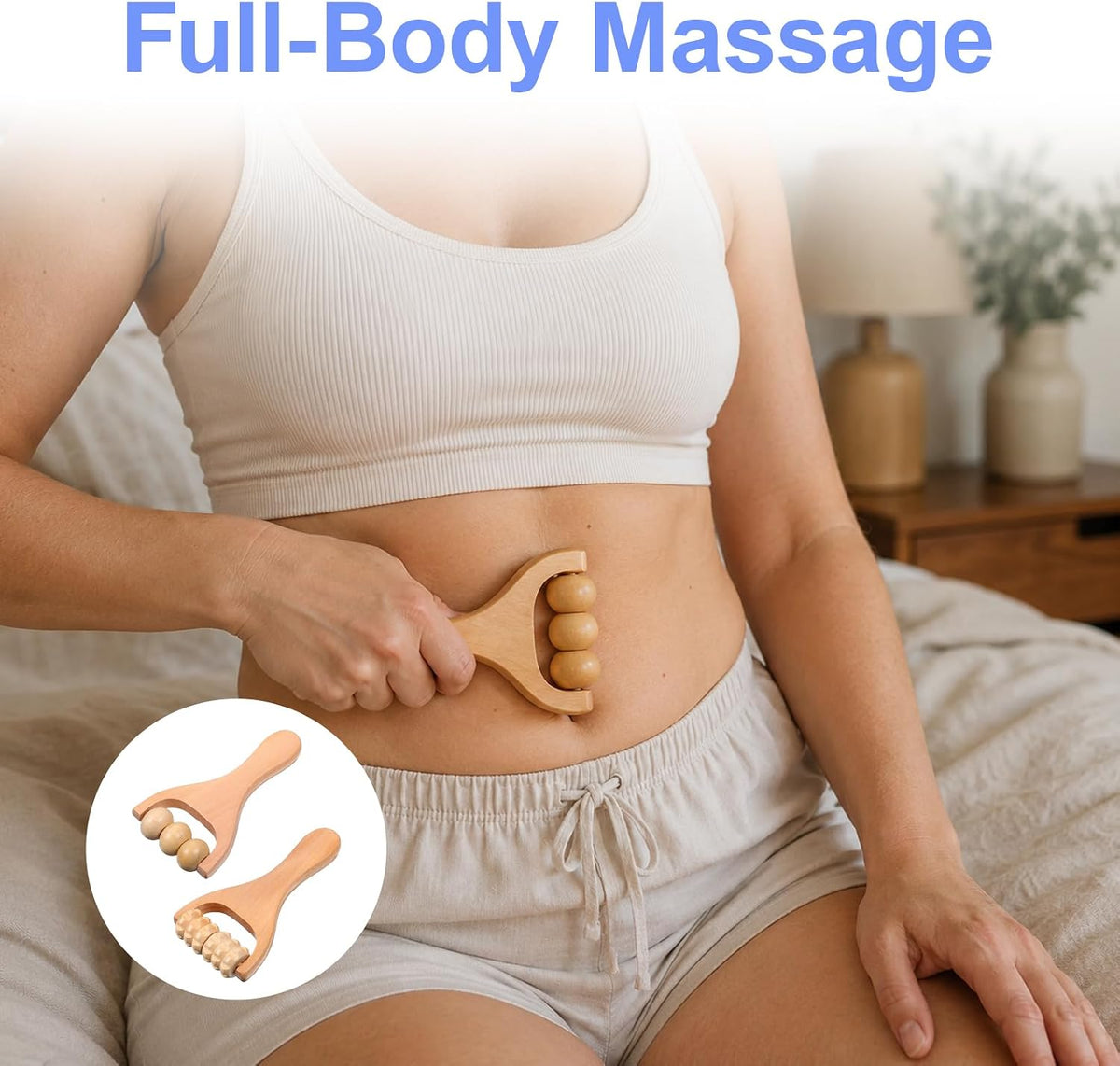 Wooden Massage Roller 2 Pcs 3 Bead 2 Gear
