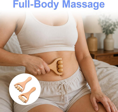 Wooden Massage Roller 2 Pcs 3 Bead 2 Gear