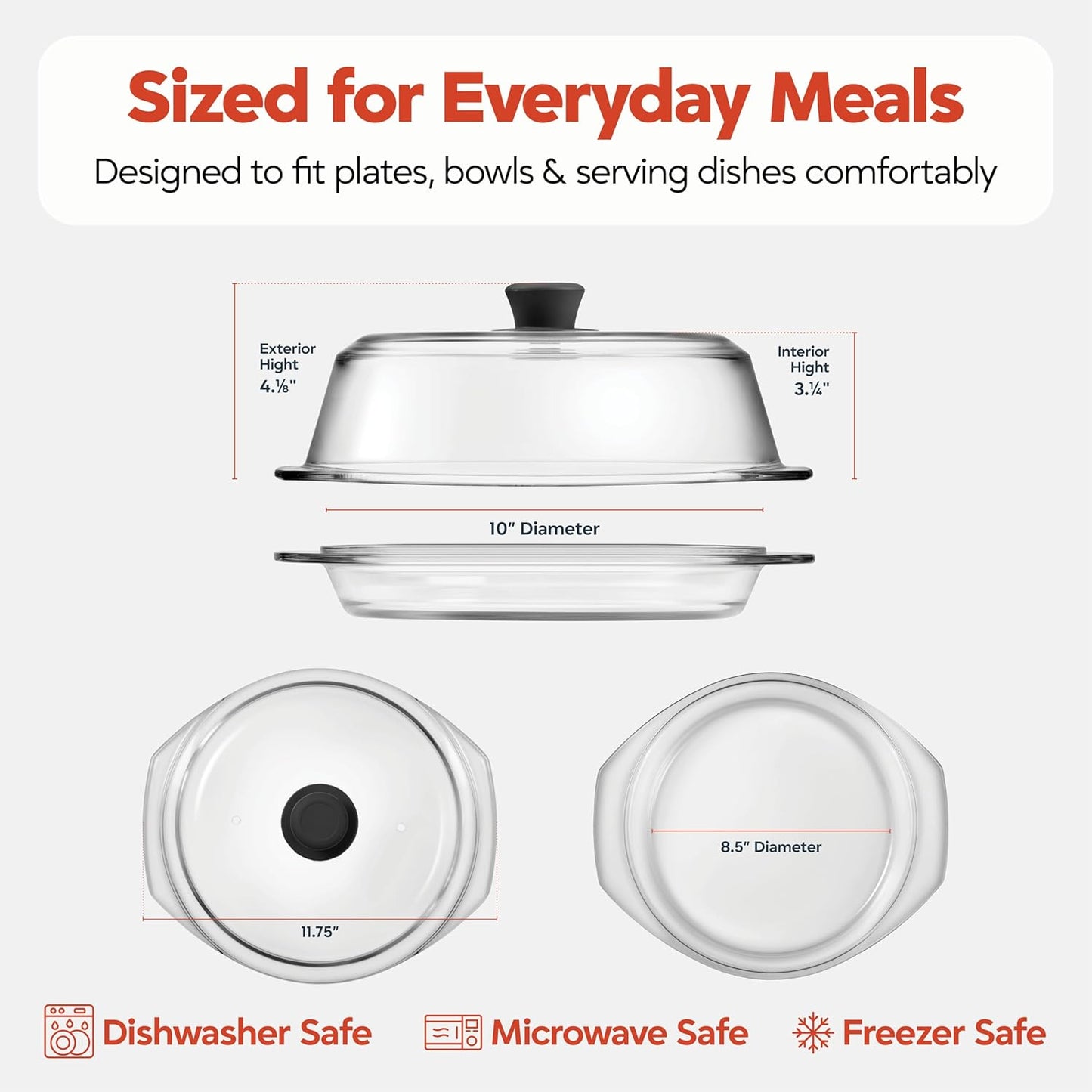Bezrat 2in1 Glass Microwave Plate and Cover/Splatter Guard Lid, with Easy Grip silicone handle, 100% Food Grade, BPA Free and Dishwasher safe (Black)