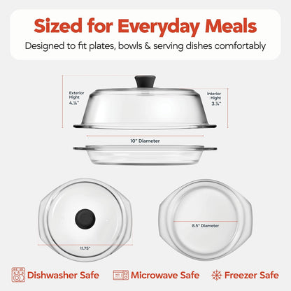 Bezrat 2in1 Glass Microwave Plate and Cover/Splatter Guard Lid, with Easy Grip silicone handle, 100% Food Grade, BPA Free and Dishwasher safe (Black)
