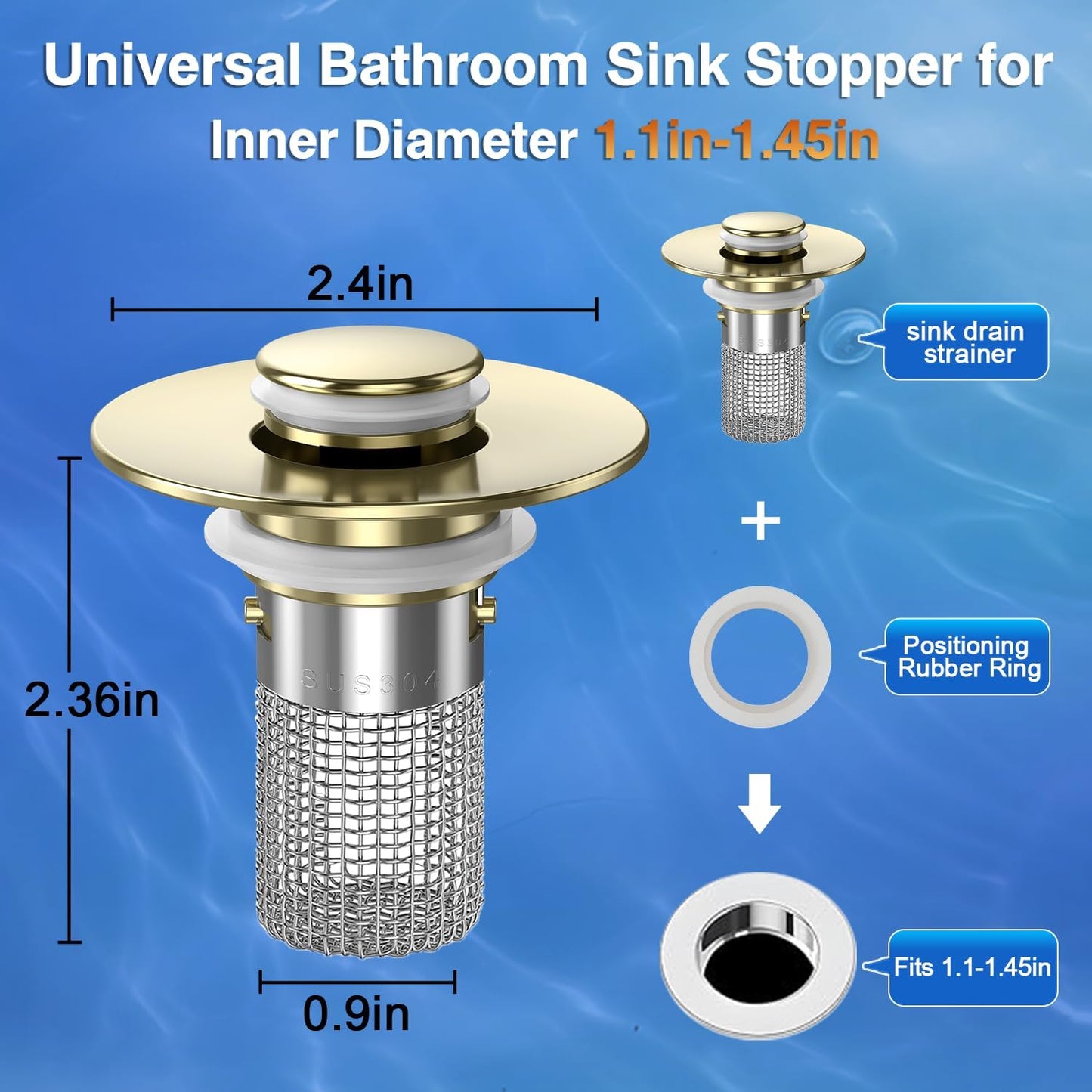 Bathroom Sink Drain Strainer, Pop-up Sink Drain Strainer with Removable Stainless Steel Strainer Basket Hair Catcher, Bathroom Sink Strainer for Bathroom Sink Stopper Replacement(1PCS)