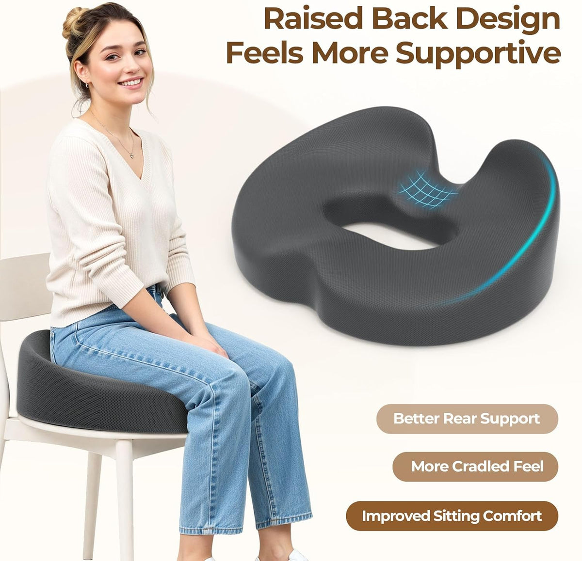 TushGuard Donut Pillow Seat Cushion Memory Foam Lifting Cushions, Black