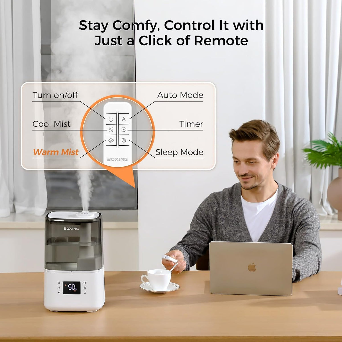 BOXING 4.5L Warm&Cool Mist Humidifier, Humidistat, Auto Mode, Remote,Timer