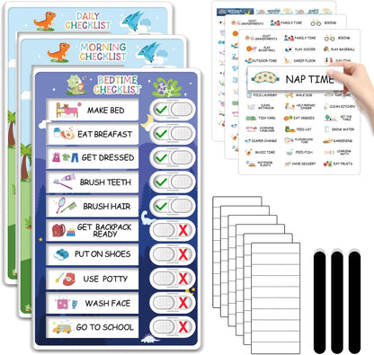 Upgraded Slider 4 in 1 Reward Chart for Kids, Reusable Bedtime/Morning/Daily Routine Chart for Kids, Magnetic Chore Chart for Kids Toddlers, Sticker Chart for Kids Behavior Chart for Kids at Home