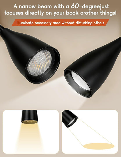 Reading Light for Book in Bed, Clip on Light Reading Lamp with Adapter, 5 Color Modes 10 Brightness, 360° Flexible Eye-Caring Clip on Desk Lamp Book Light for Reading in Bed Headboard Bedside Bedroom