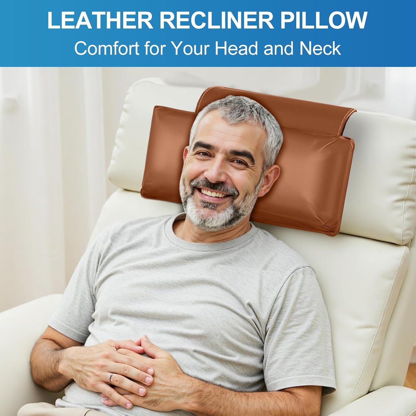 Recliner Pillow, Adjustable Neck & Head Support Pillow | Faux Leather, Weighted Non-Slip Flap, Adjustable Filling, Pain Relief & Relaxation, for Recliners, Sofas, Office Chairs