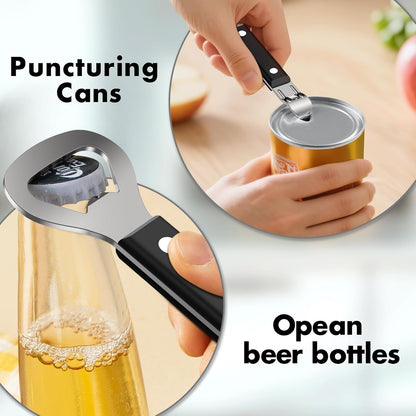 3PCS Can Opener Manual & Bottle Opener & Wine Opener, Smooth Edge Can Openers with Strong Magnet, Heavy Duty Stainless Steel Abrelatas Handheld Waiter Corkscrew - Premium Kitchen Supplies (Black)