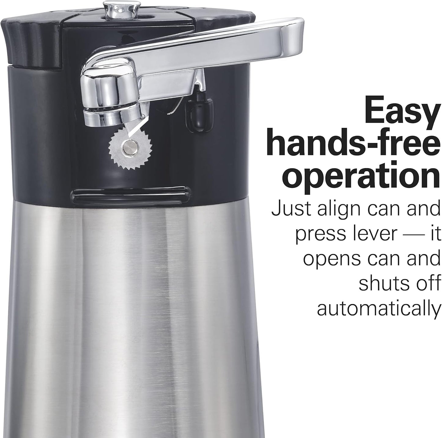 Hamilton Beach OpenStation Electric Can Opener With Automatic Shutoff | SureCut Technology Easily Aligns Cans | OpenMate Multi-Tool Jar & Bottle Opener | Cord Storage | Stainless Steel | 76382FJ
