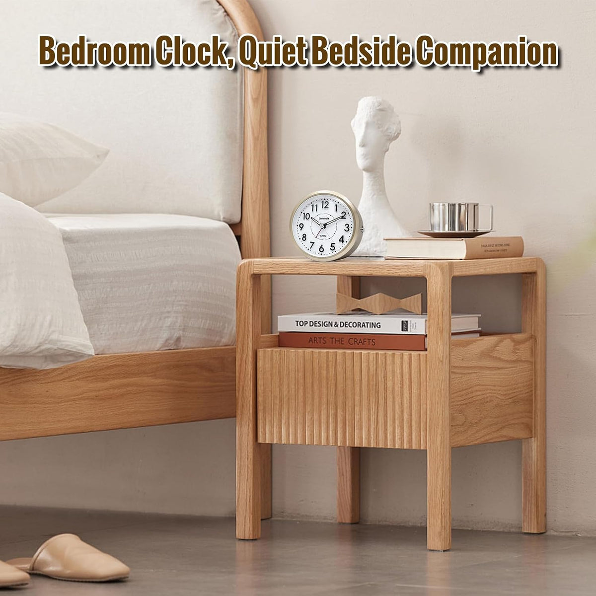 Lamisola 4 Inch Alarm Clock for Bedrooms, Small Analog Desk Clock, Black