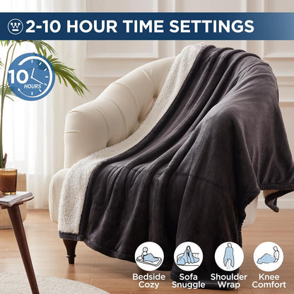 Westinghouse Heated Throw Blanket, 50"x60", Charcoal, ETL Certified