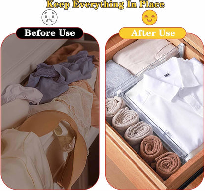 4 Pcs Drawer Dividers for Clothes,3.15" High 11.34"-19.69" clear | Adjustable Expandable Dresser Drawer Organizer, Clear Plastic Separators for Dresser, Baby Clothing