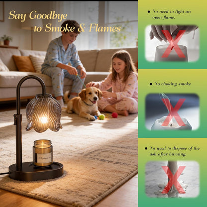 Flower Candle Warmer Lamp, Timer & 4-Level Dimmer, Adjustable Height | Flameless Electric Wax Warmer for Jar Candles, Includes 2 Bulbs, Pink, Home Decor Gift for Mom & Women, Housewarming