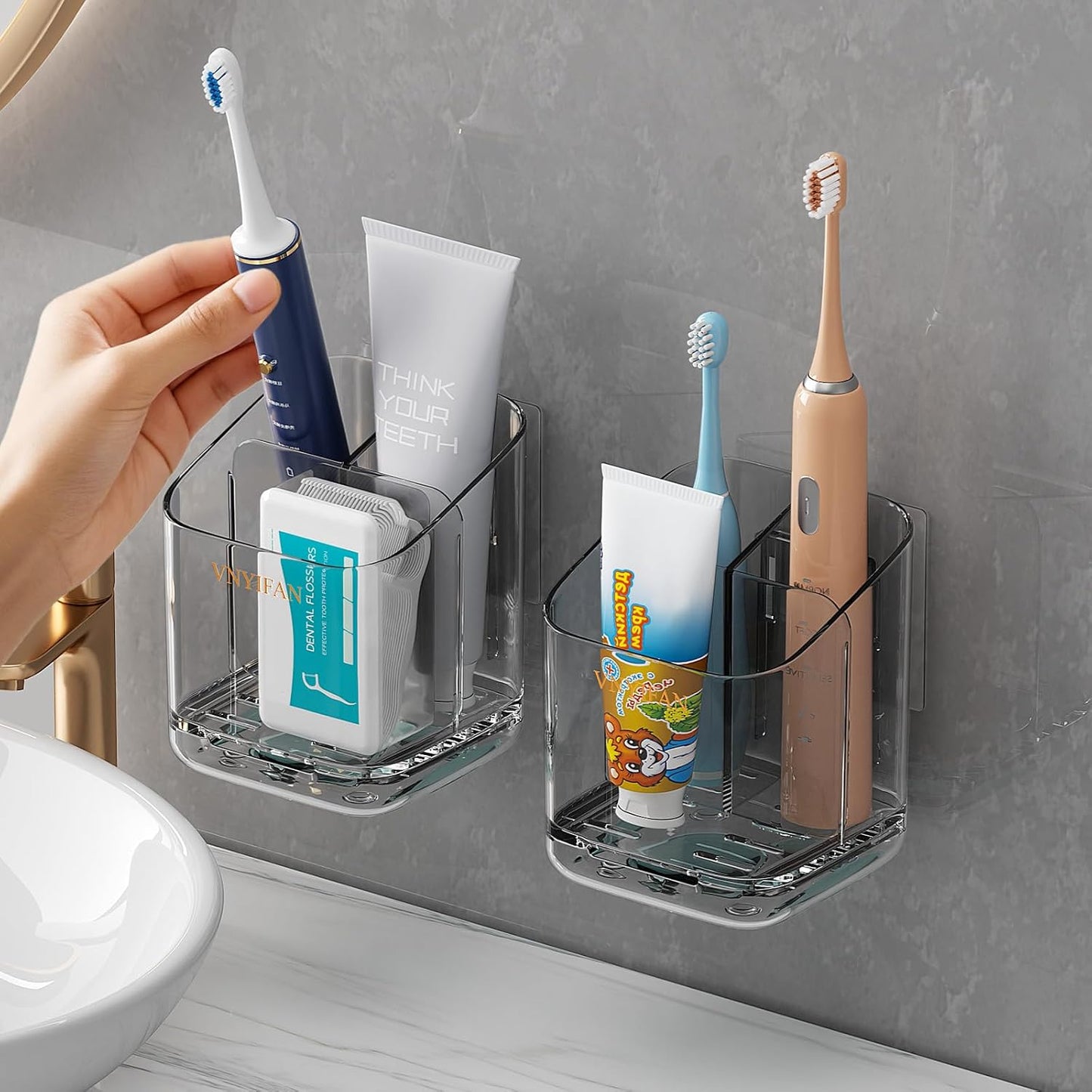 3 Slots Detachable Toothbrush Holders Wall Mounted for Bathrooms | Electric Toothbrush Holder with Drip Tray, Tooth Brush and Toothpaste Holder Organizer for Bathroom Countertop Organizer