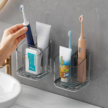 3 Slots Detachable Toothbrush Holders Wall Mounted for Bathrooms | Electric Toothbrush Holder with Drip Tray, Tooth Brush and Toothpaste Holder Organizer for Bathroom Countertop Organizer