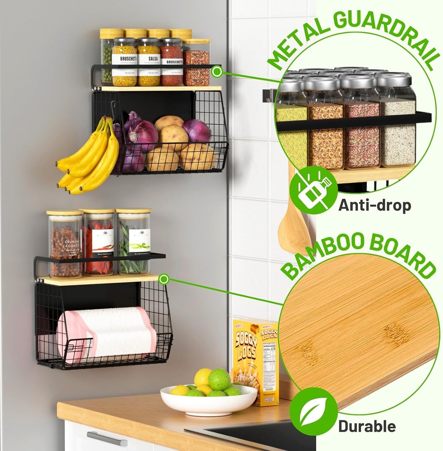 Magnetic Shelf for Fridge with Wood Lid, Fruit Potato and Onion Storage Bins, Pantry Organizers & Storage, Large Container Magnetic Spice Rack for Refrigerator, Kitchen Counter, Cabinet | Strong magnet holds 50lbs, ventilated bin for produce, versatile