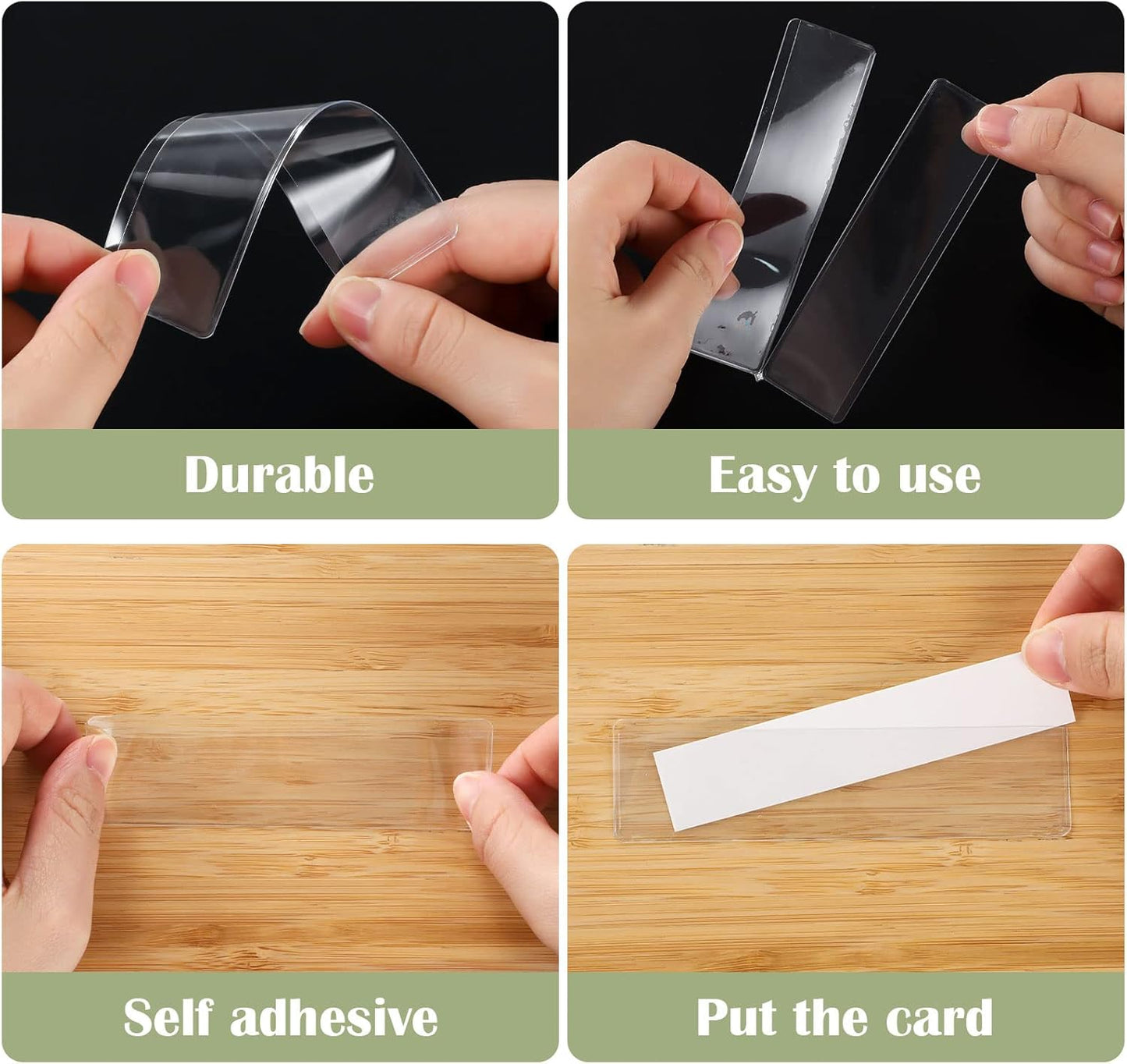 36 Pack 3" x 5" Adhesive Index Card Holders Clear PVC Label Holders | Top-loading label pockets, removable adhesive, clear PVC, for bins, shelves, totes, library and office use