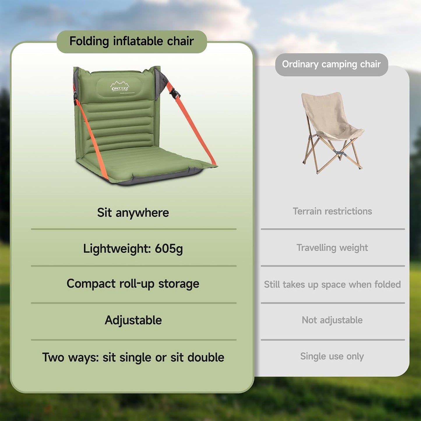 Stadium Seats with Back Support Inflatable Portable Folding Seat | Waterproof Cushion with Backrest for Sports Events Stadium and Camping, Black Heated Version