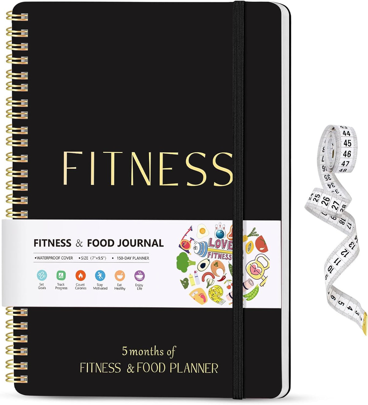 Fitness & Food Journal for Women, Undated 150-day Workout & Wellness Planner with Measuring Tape, Pink Weight Loss Journal for Setting Goals Tracking Exercise Training Diet Progress (9.5’’*7’’)