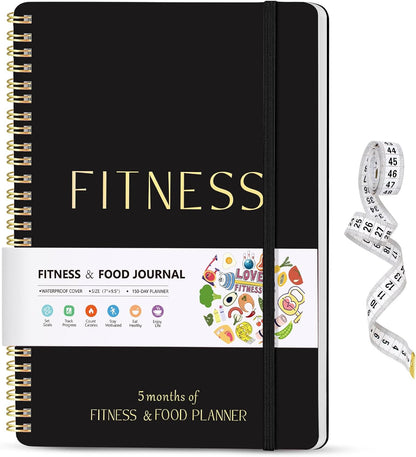 Fitness & Food Journal for Women, Undated 150-day Workout & Wellness Planner with Measuring Tape, Pink Weight Loss Journal for Setting Goals Tracking Exercise Training Diet Progress (9.5’’*7’’)