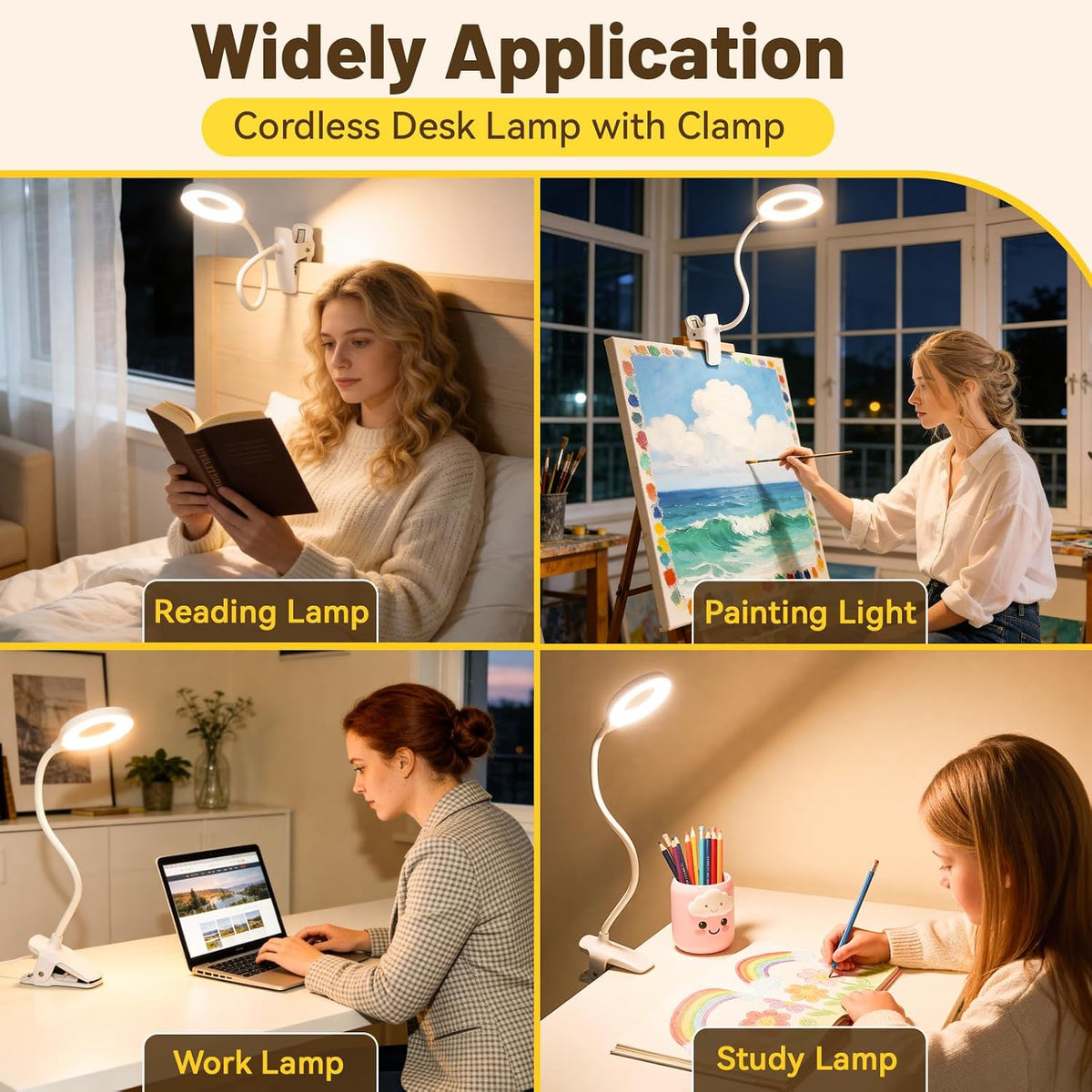 Clip on Reading Light for Bed Headboard, 5 Colors & 5 Brightness, Black