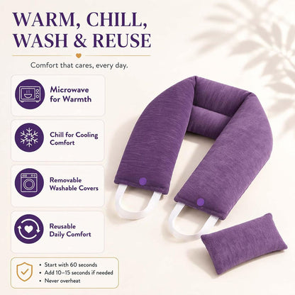 Premium Lavender Neck Wrap Set, Microwavable Heat Pad with Eye Pillow | Balanced lavender, salt, and buckwheat blend creates soothing neck warmth, warm or chilled use, and added tired-eye comfort.