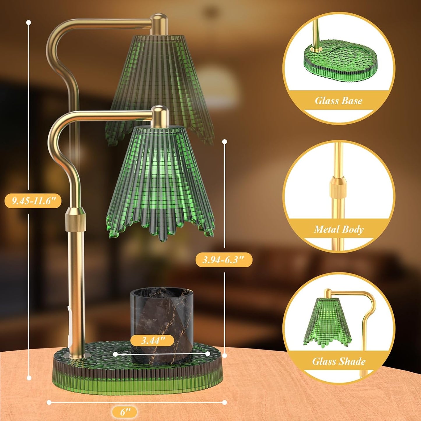 Flower Candle Warmer Lamp,Adjustable Timer & Dimmer(Black2) | Adjustable height fits jars. Timer & dimmer safe melt. 2 bulbs & heat-proof base. Perfect for bedroom, office, or gifting.