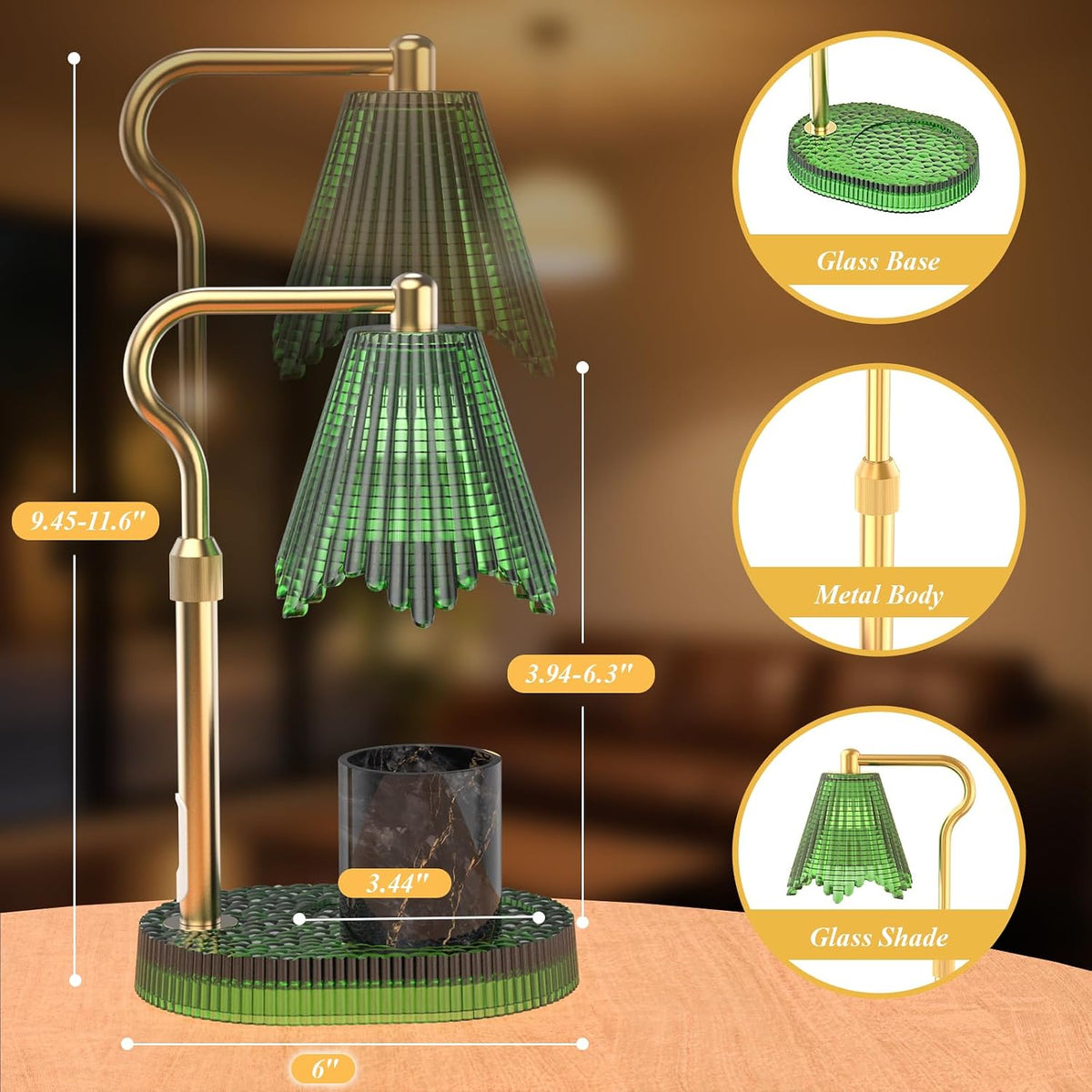 Candle Warmer Lamp, Timer & 4-Level Dimmer, Adjustable Height