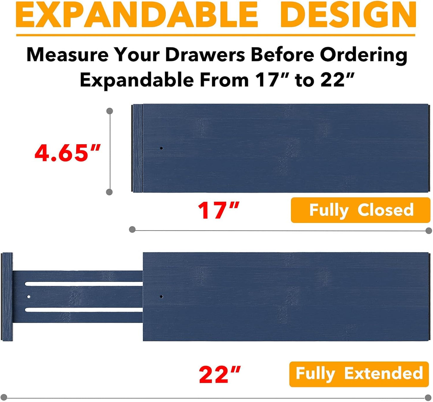 SpaceAid Bamboo 4 Pack Dresser Drawer Dividers, 4.65“ High Adjustable 12.5“-17” Drawer Organizers, Expandable Organization for Clothing, Clothes, Dressers, Black