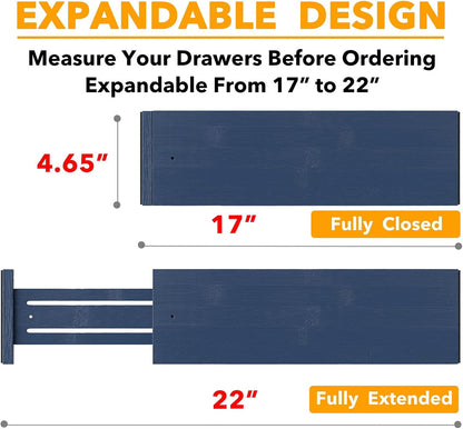 SpaceAid Bamboo 4 Pack Dresser Drawer Dividers, 4.65“ High Adjustable 12.5“-17” Drawer Organizers, Expandable Organization for Clothing, Clothes, Dressers, Black