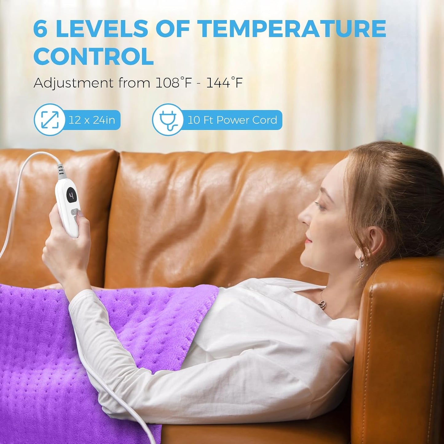 NOWWISH Heating Pad for Back, Period Cramps, Neck and Shoulder, 12x24 Inches Electric Throw with 6 Heat Settings, Timer and Auto Shut Off, Machine Washable, Birthday Gifts for Women Men, Grey